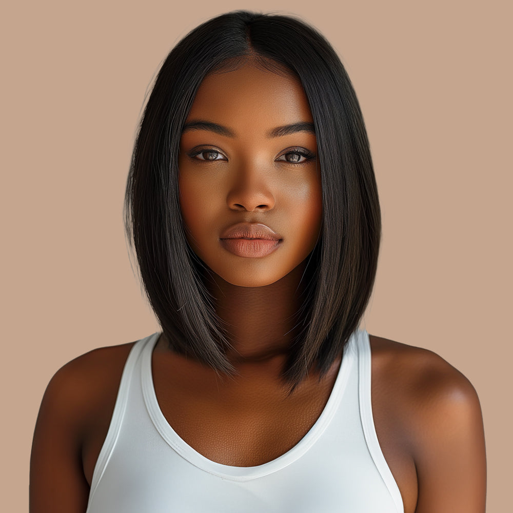 Straight Natural Black Bob Wig HD Lace Closure 5*5 100% Human Hair