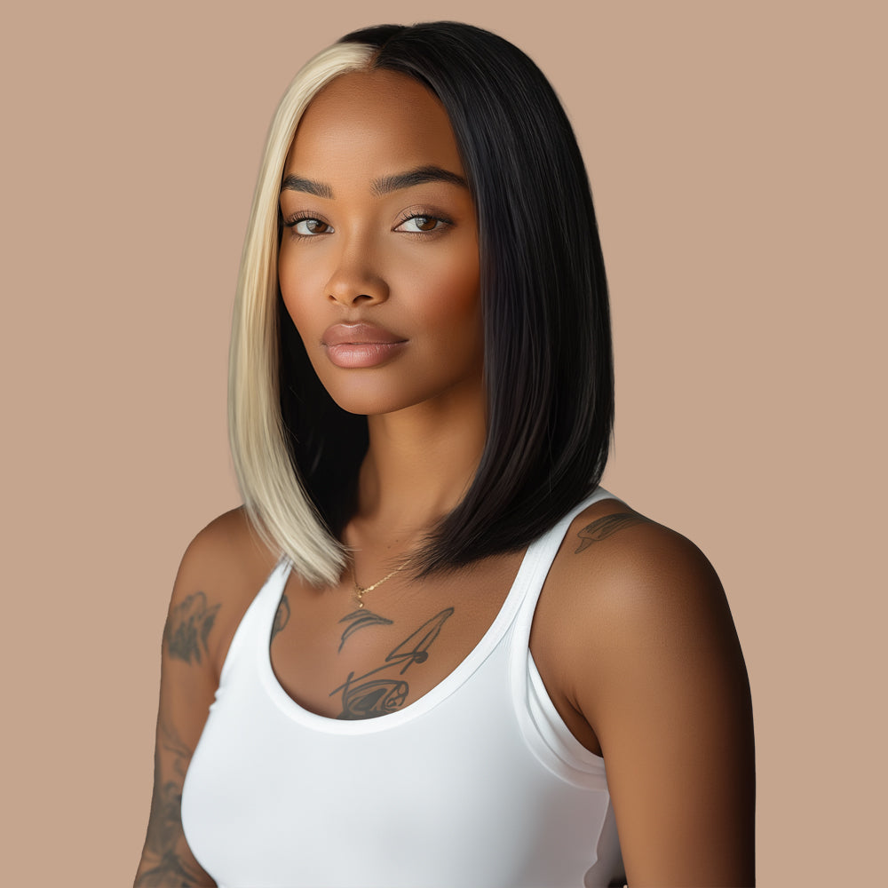 Straight Highlighted Honey Brown Bob Wig Transparent Lace Closure 4*4 100% Human Hair