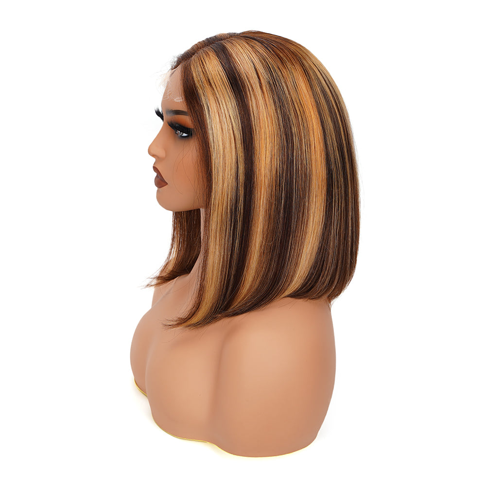 Straight Highlighted Piano Bob Wig HD Lace Closure 4*4 100% Human Hair