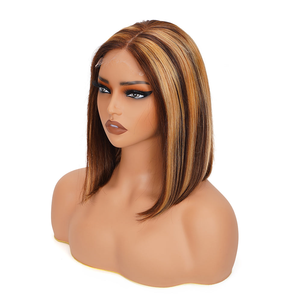 Straight Highlighted Piano Bob Wig HD Lace Closure 4*4 100% Human Hair