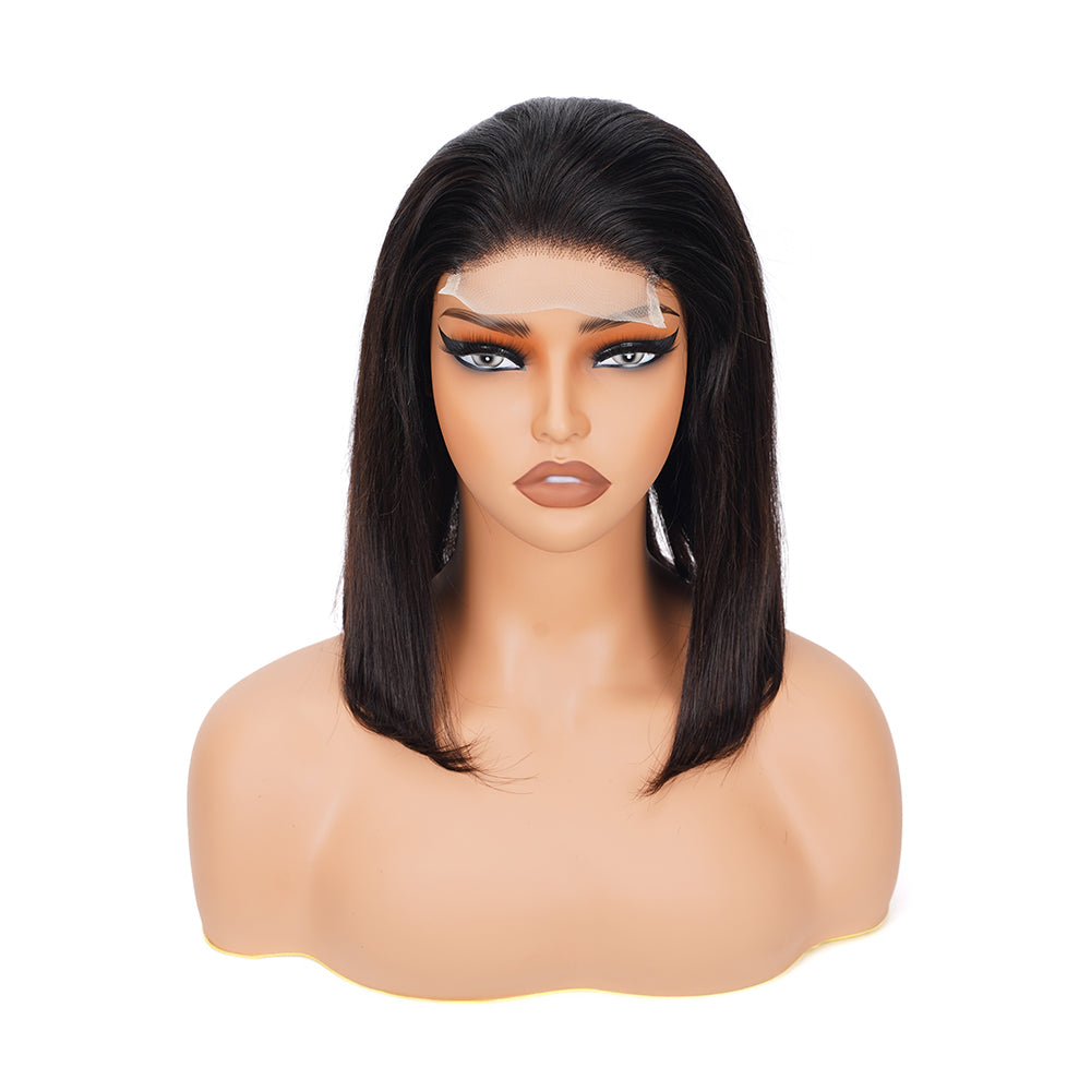 Straight Natural Black Bob Wig Transparent Lace Closure 4*4 100% Human Hair