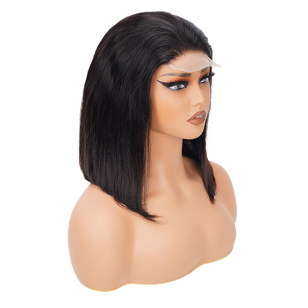 Straight Natural Black Bob Wig Transparent Lace Closure 4*4 100% Human Hair