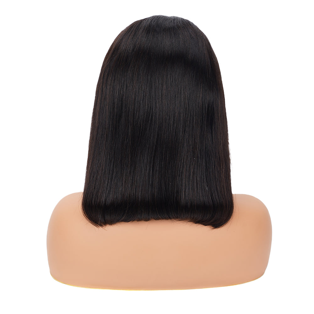 Straight Natural Black Bob Wig Transparent Lace Closure 4*4 100% Human Hair