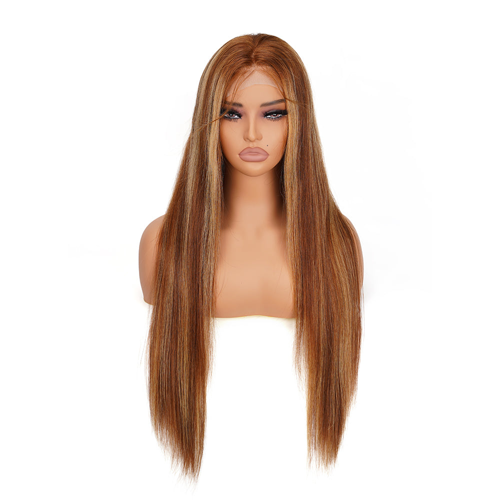 Straight Highlighted Piano Wig Transparent Lace Closure 4*4 100% Human Hair