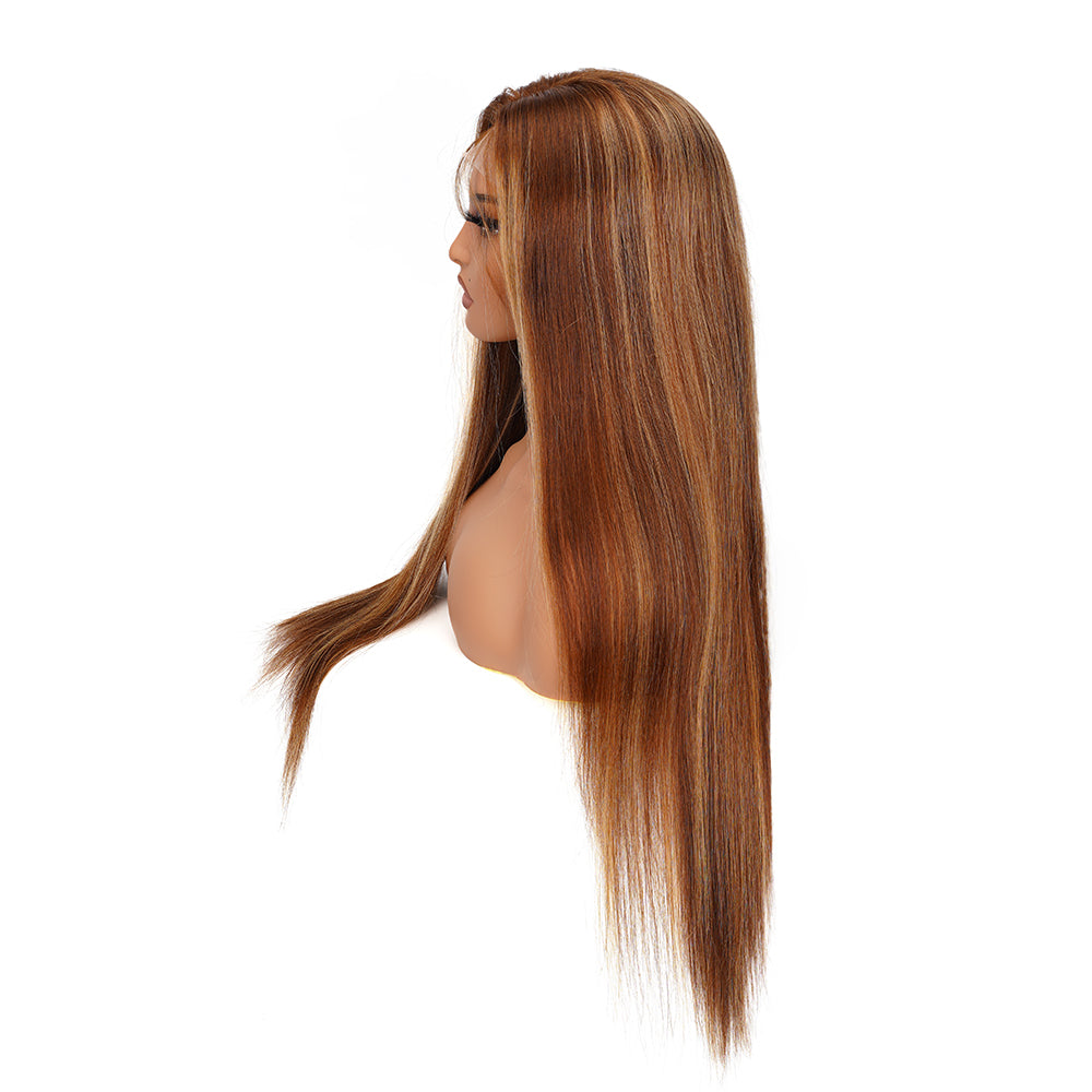 Straight Highlighted Piano Wig Transparent Lace Closure 4*4 100% Human Hair