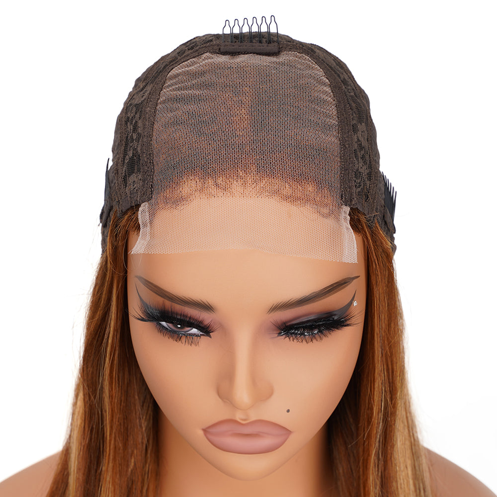 Straight Highlighted Piano Wig Transparent Lace Closure 4*4 100% Human Hair