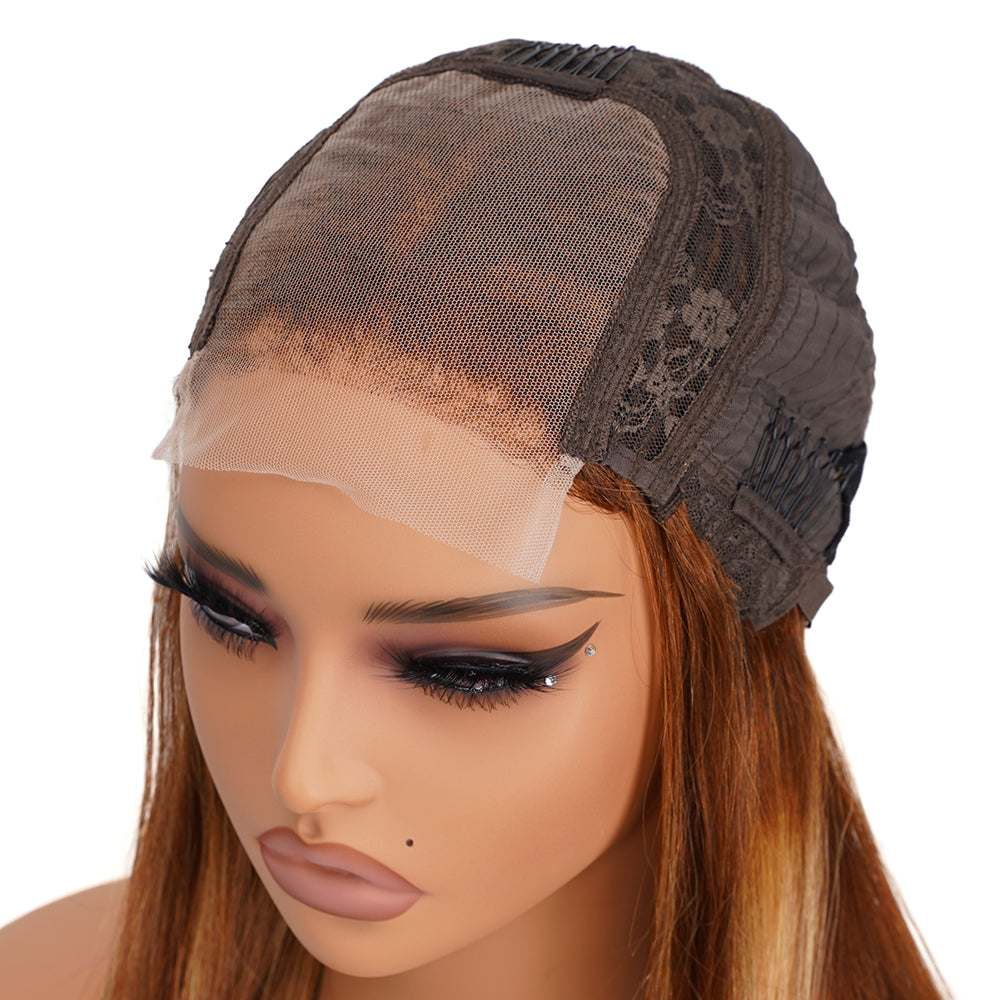 Straight Highlighted Piano Wig Transparent Lace Closure 4*4 100% Human Hair