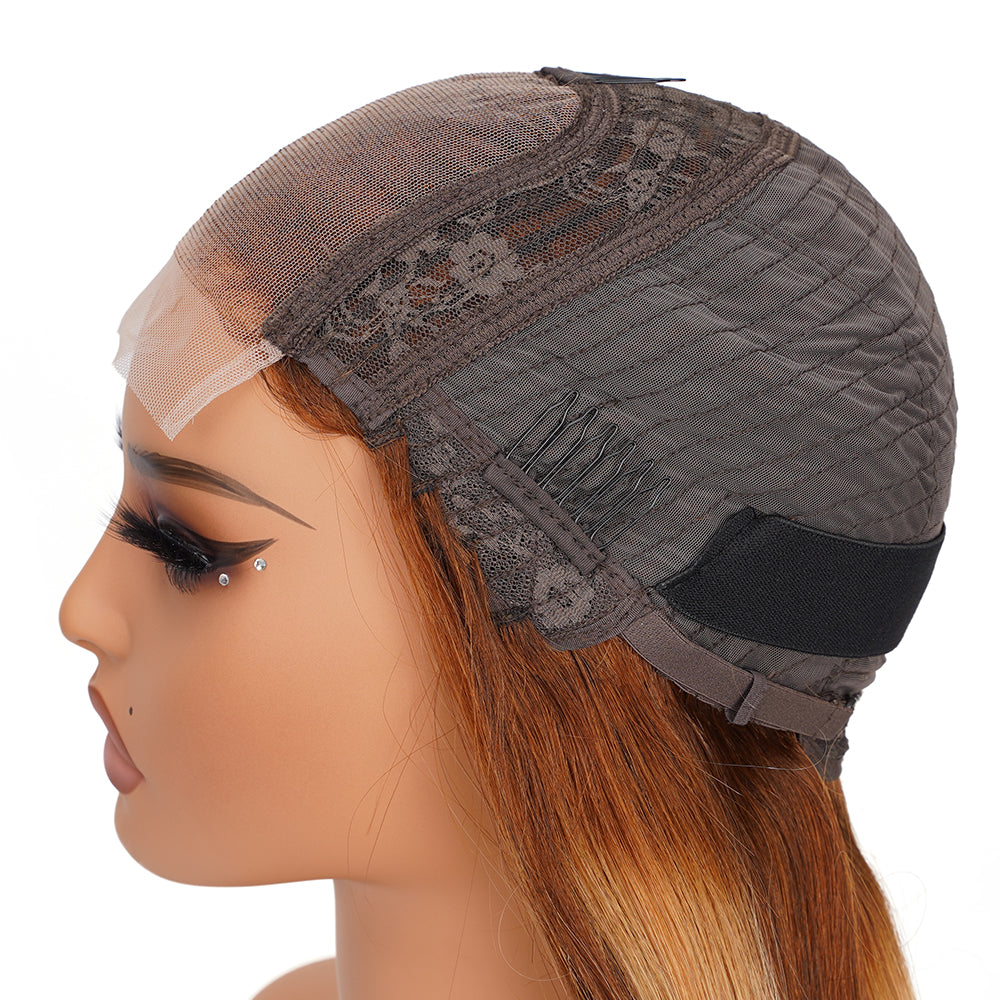 Straight Highlighted Piano Wig Transparent Lace Closure 4*4 100% Human Hair