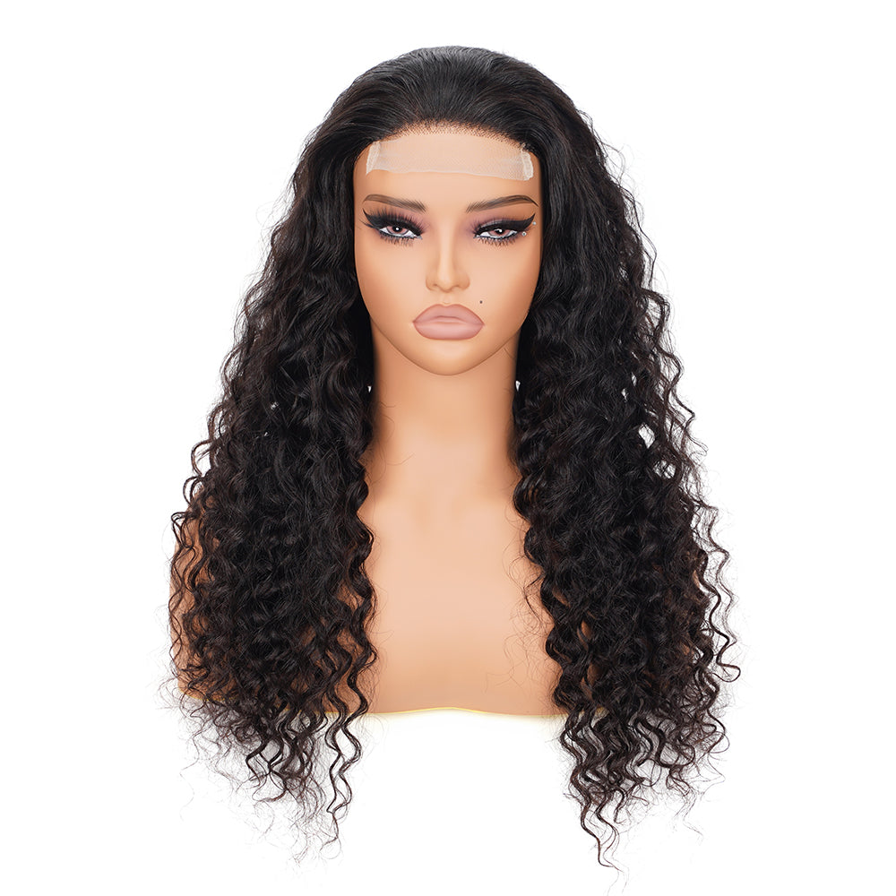 Deep Wave Natural Black Wig Transparent Lace Closure 4*4 100% Human Hair