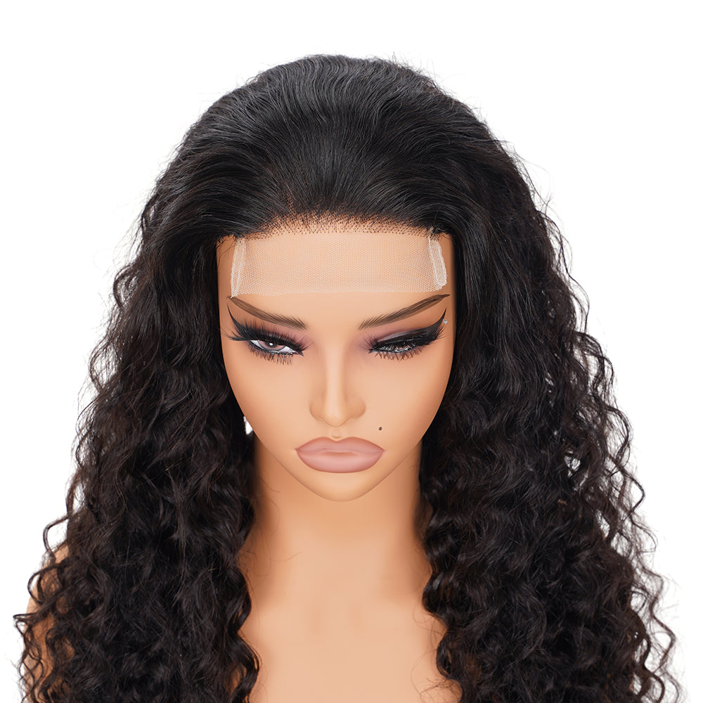 Deep Wave Natural Black Wig Transparent Lace Closure 4*4 100% Human Hair