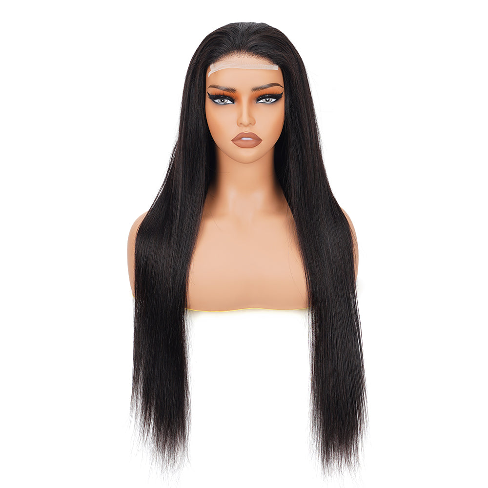 Straight Natural Black Wig Transparent Lace Closure 4*4 100% Human Hair