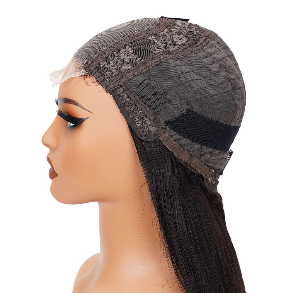 Straight Natural Black Wig Transparent Lace Closure 4*4 100% Human Hair