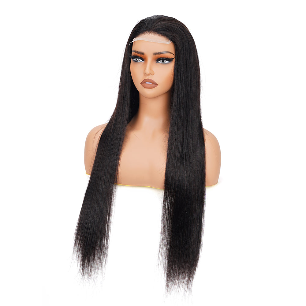 Straight Natural Black Wig Transparent Lace Closure 4*4 100% Human Hair