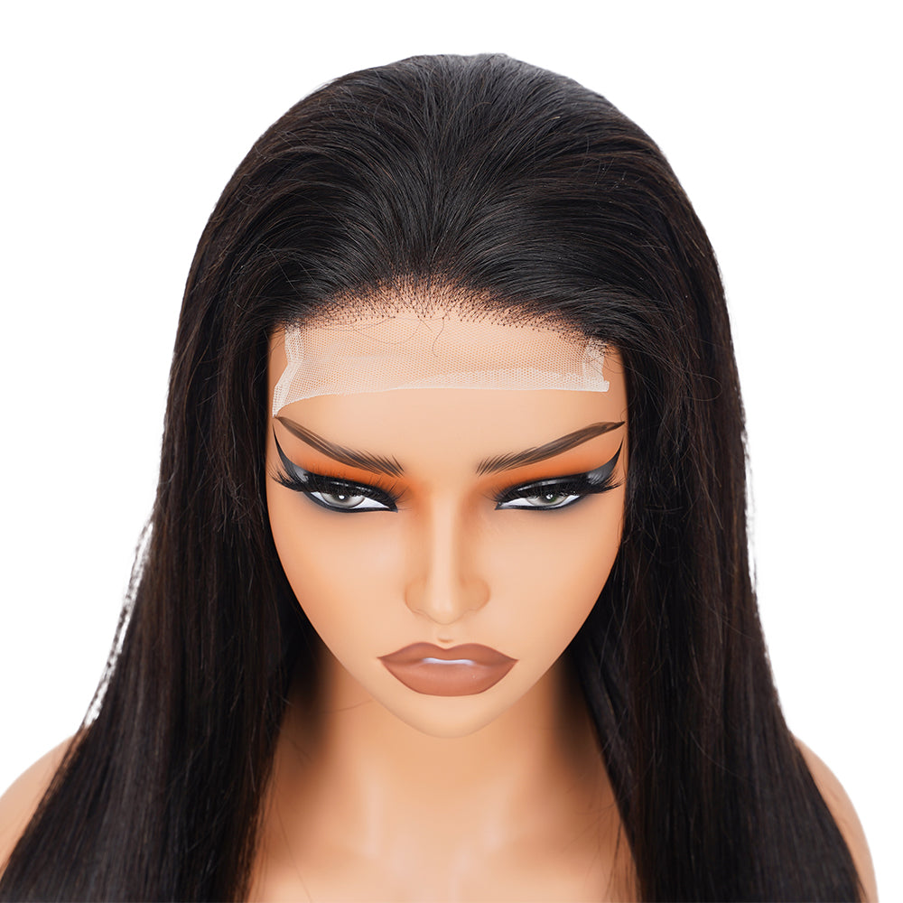 Straight Natural Black Wig Transparent Lace Closure 4*4 100% Human Hair