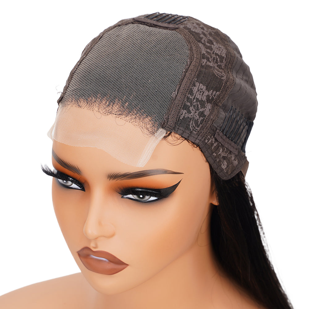 Straight Natural Black Wig Transparent Lace Closure 4*4 100% Human Hair