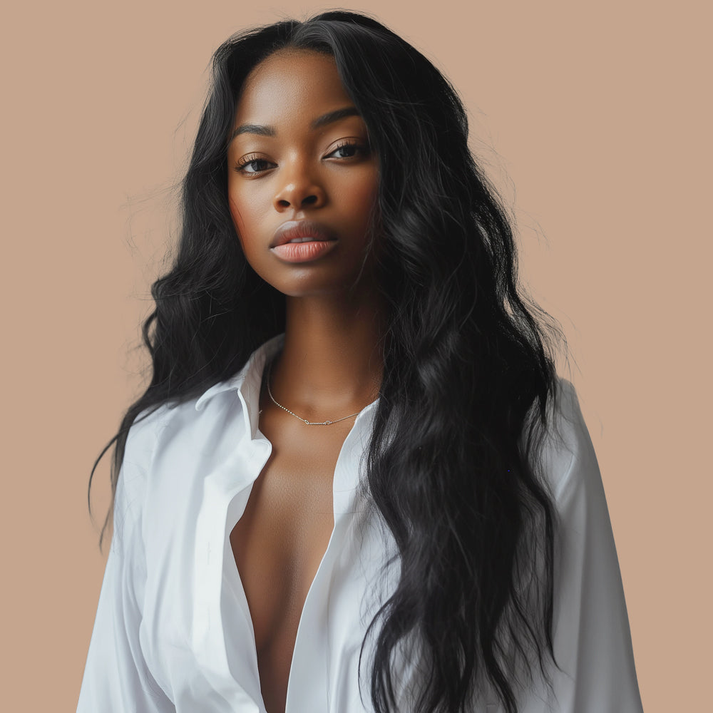 Body Wave Natural Black Wig Transparent Full Frontal 13*4 100% Human Hair