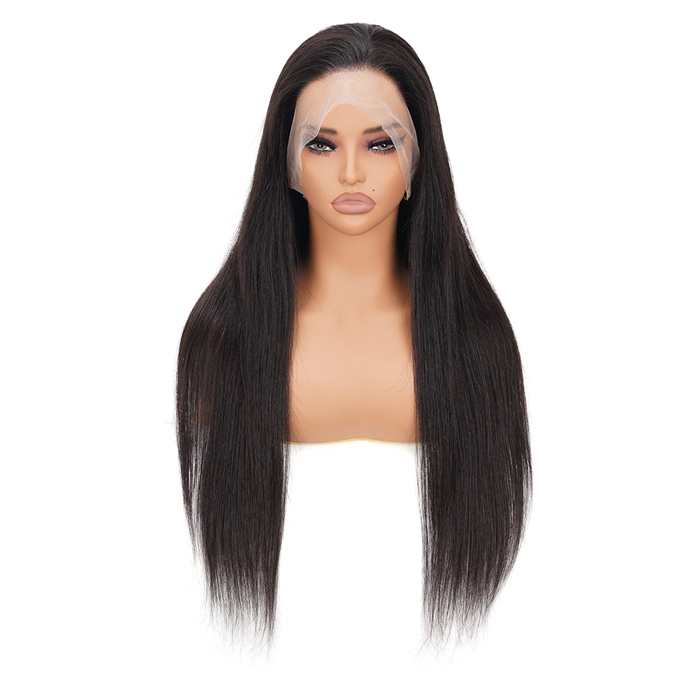 Straight Natural Black Transparent Full Lace Wig 100% Human Hair