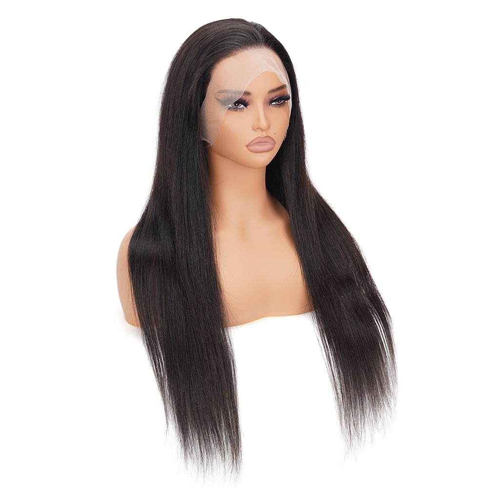 Straight Natural Black Transparent Full Lace Wig 100% Human Hair