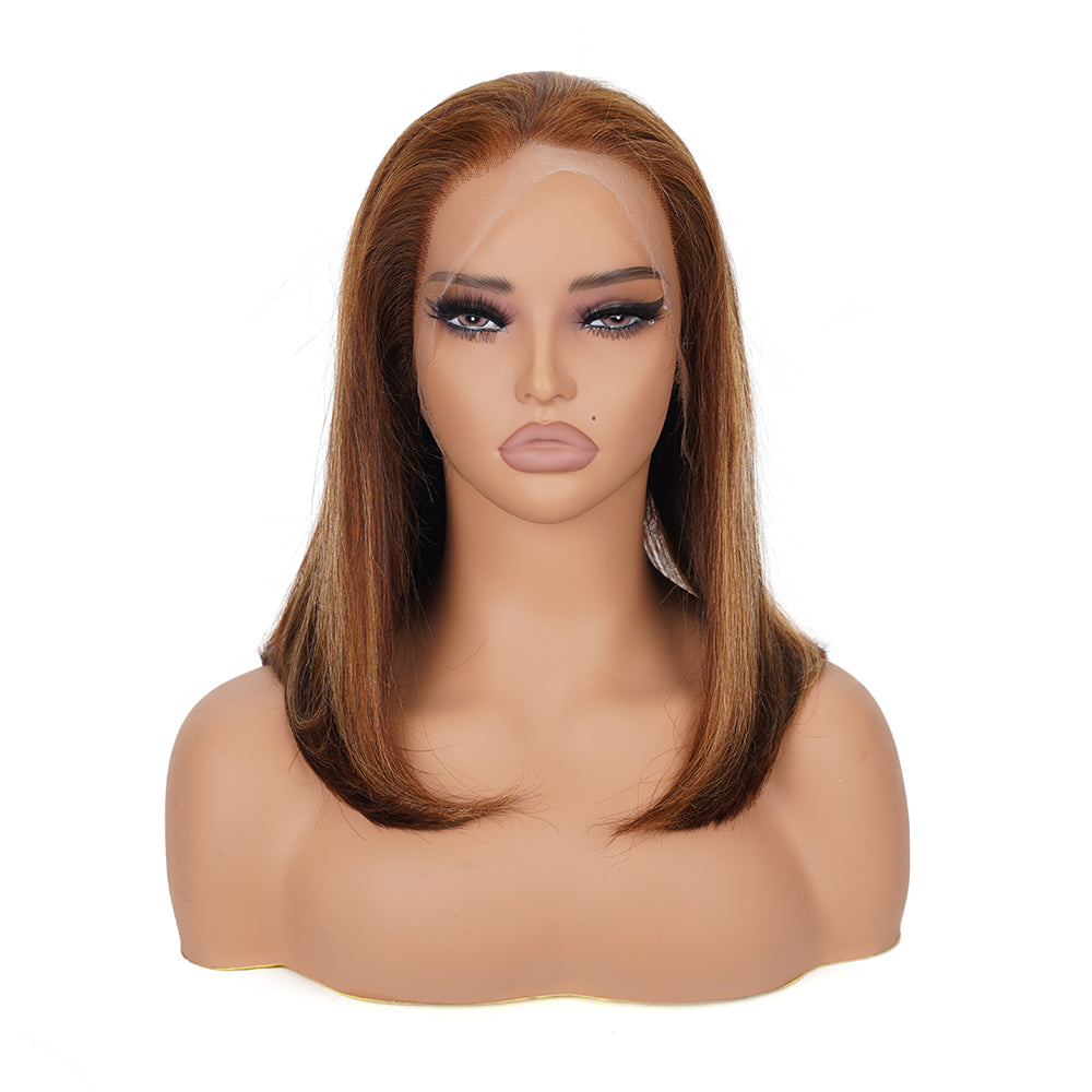 Straight Highlighted Piano HD Full Frontal Bob Wig 100% Human Hair