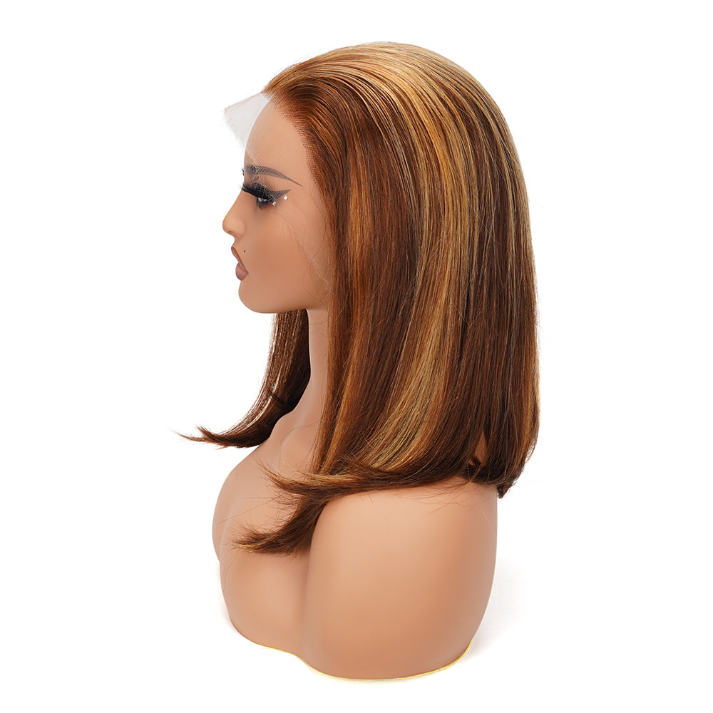 Straight Highlighted Piano HD Full Frontal Bob Wig 100% Human Hair
