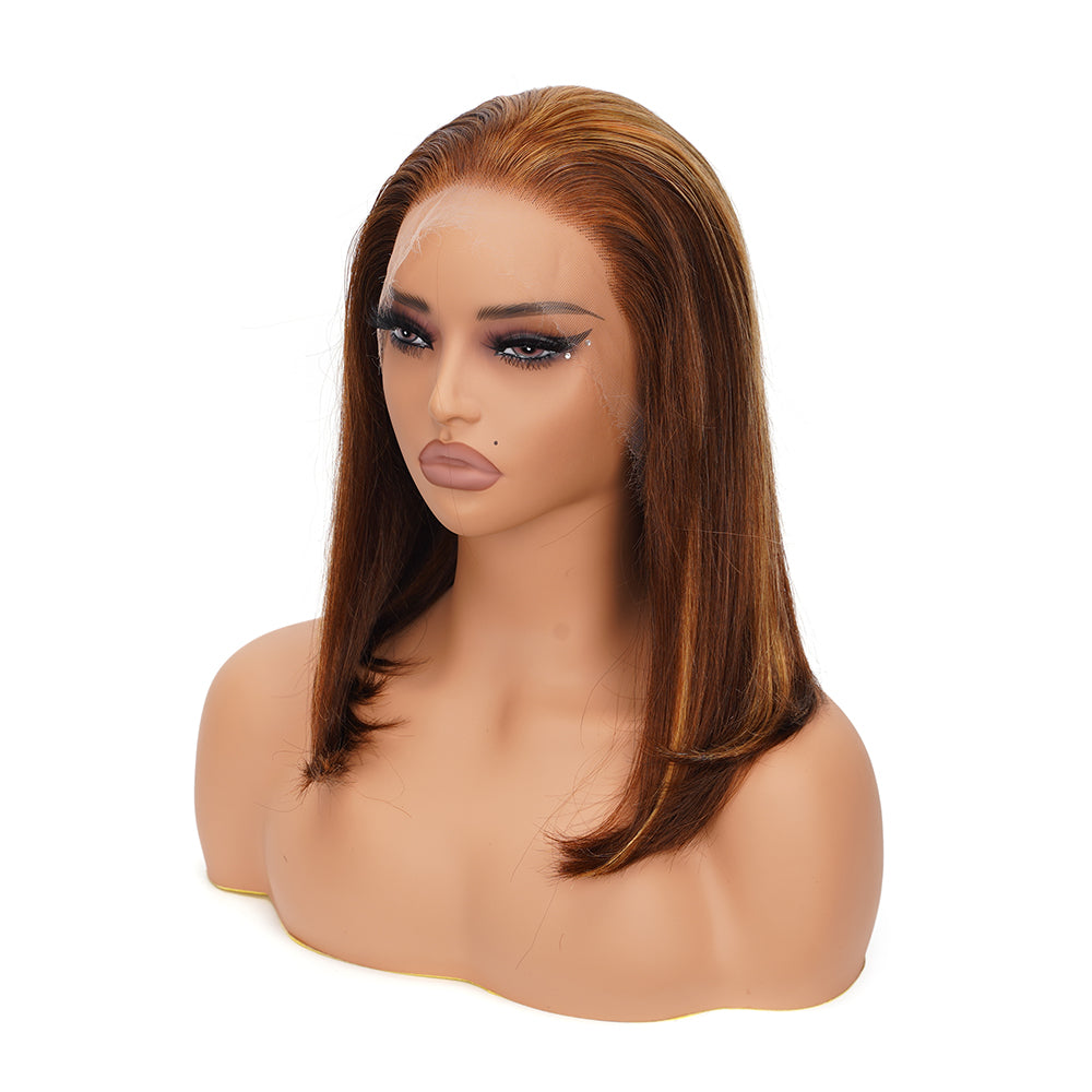 Straight Highlighted Piano HD Full Frontal Bob Wig 100% Human Hair