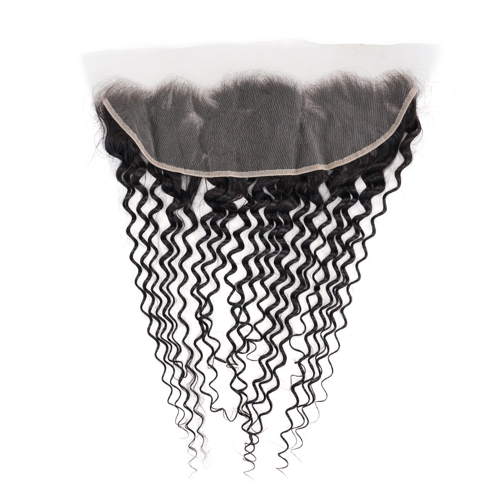 Deep Wave Natural Black 13*4 Transparent Frontal, 100% Human Hair