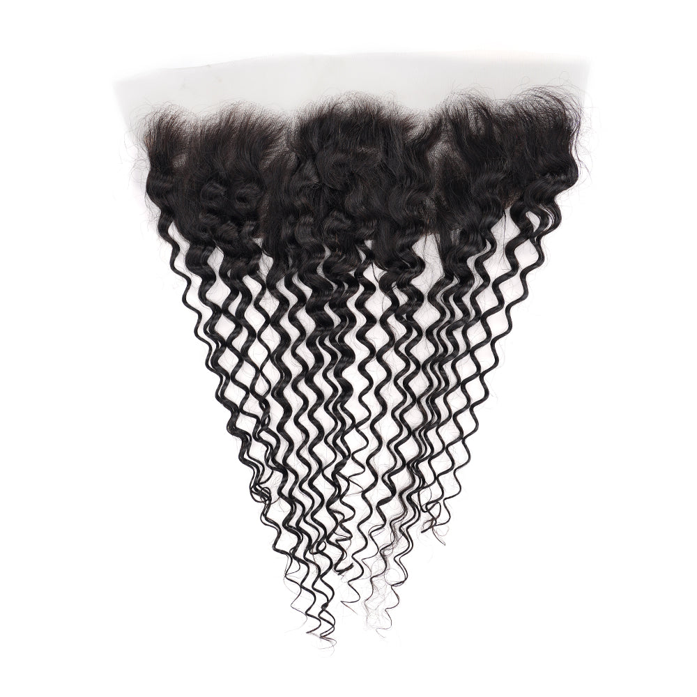 Deep Wave Natural Black 13*4 Transparent Frontal, 100% Human Hair