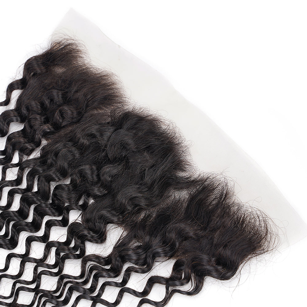 Deep Wave Natural Black 13*4 Transparent Frontal, 100% Human Hair