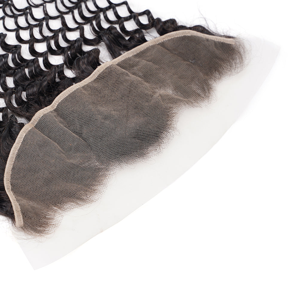 Deep Wave Natural Black 13*4 Transparent Frontal, 100% Human Hair