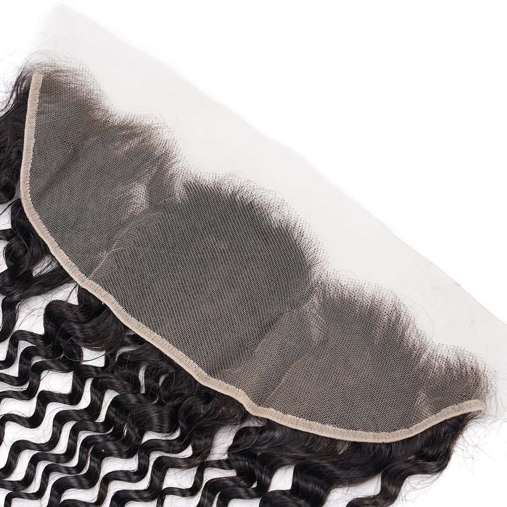 Deep Wave Natural Black 13*4 Transparent Frontal, 100% Human Hair