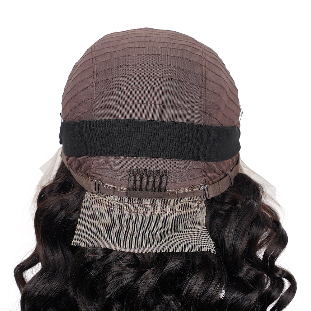 Loose Wave Natural Black Transparent Lace Front Economic Wig 100% Human Hair
