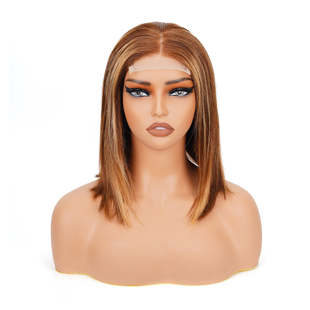 Straight Highlighted Piano Transparent Lace Bob Wig Closure 4*4 100% Human Hair