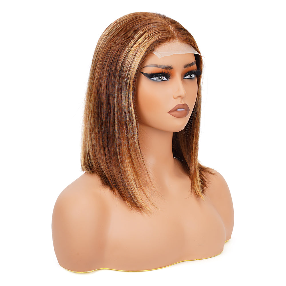 Straight Highlighted Piano Transparent Lace Bob Wig Closure 4*4 100% Human Hair