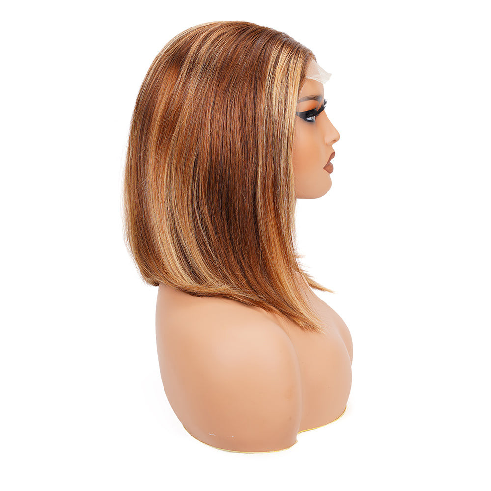 Straight Highlighted Piano Transparent Lace Bob Wig Closure 4*4 100% Human Hair