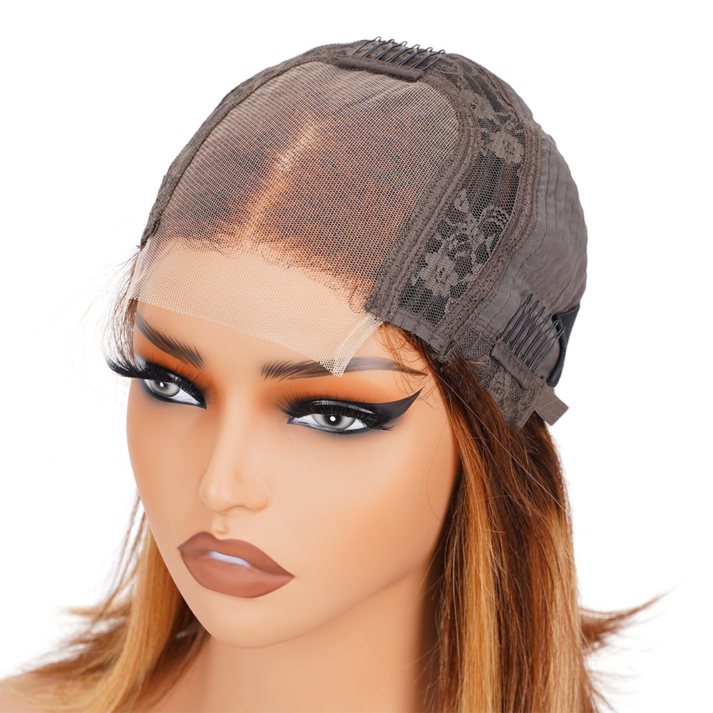 Straight Highlighted Piano Transparent Lace Bob Wig Closure 4*4 100% Human Hair