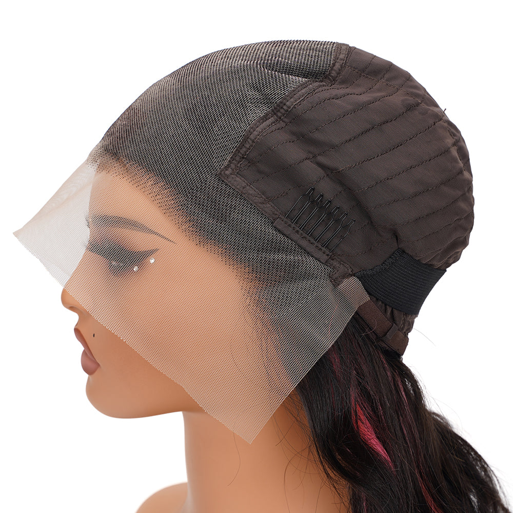 Body Wave Pink Highlight Full Frontal Wig 13*6 100% Human Hair