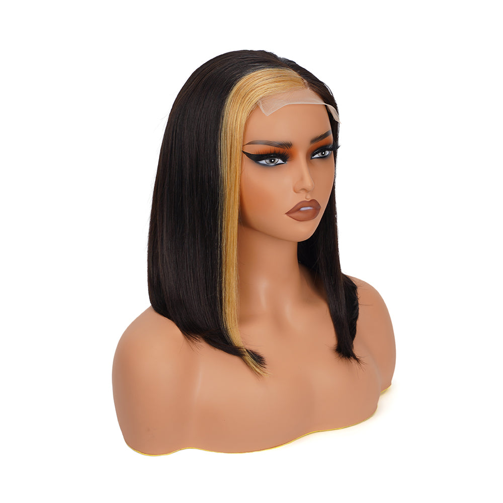 Straight Highlighted Honey Brown Bob Wig Transparent Lace Closure 4*4 100% Human Hair