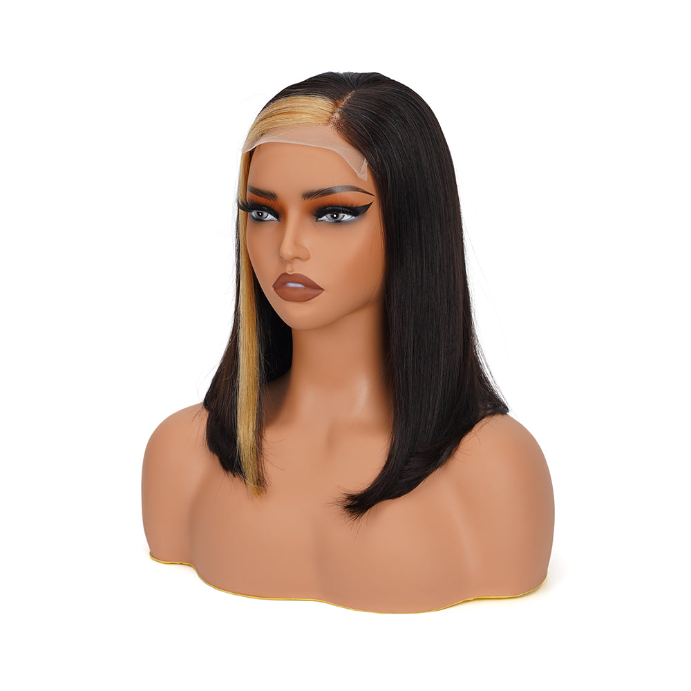 Straight Highlighted Honey Brown Bob Wig Transparent Lace Closure 4*4 100% Human Hair