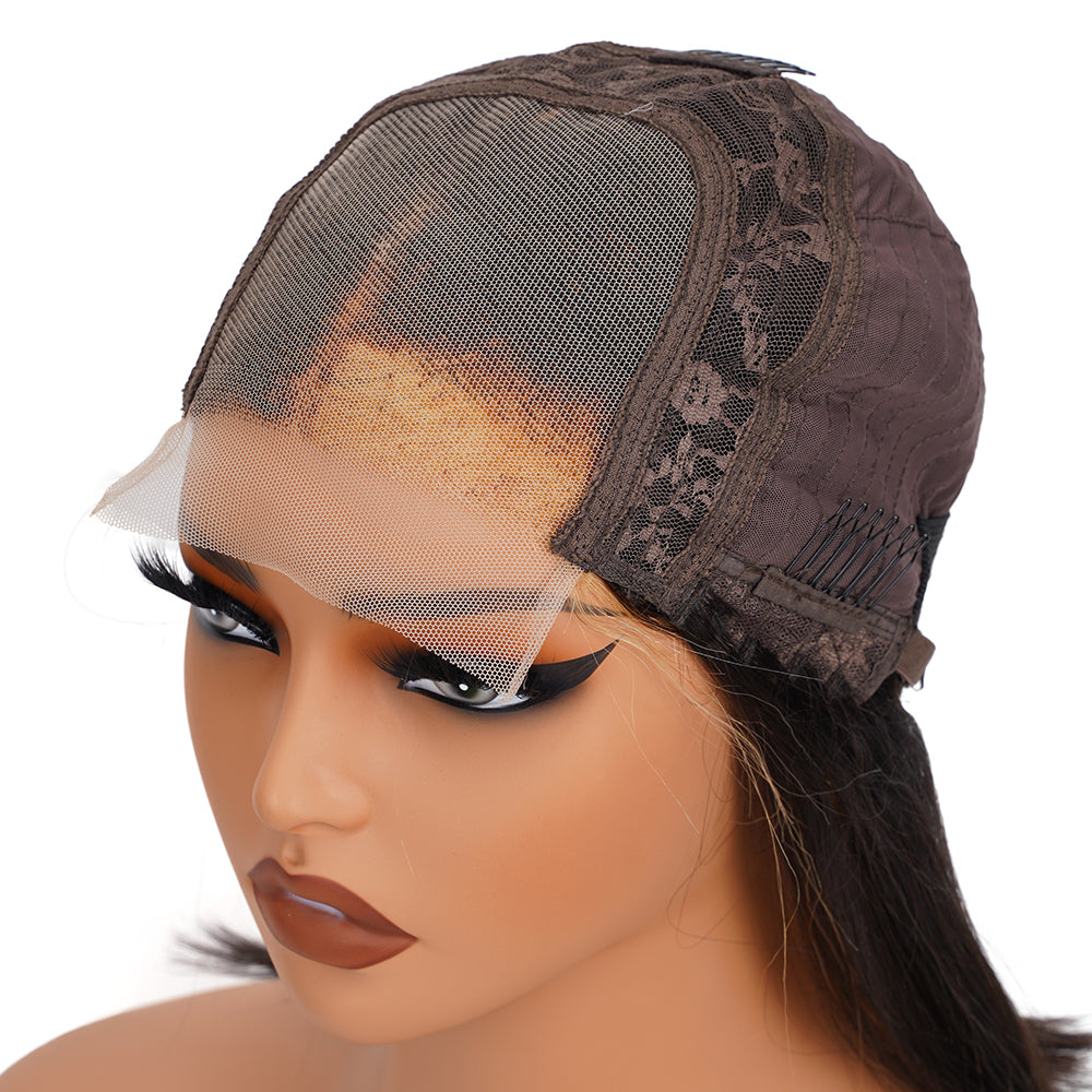 Straight Highlighted Honey Brown Bob Wig Transparent Lace Closure 4*4 100% Human Hair