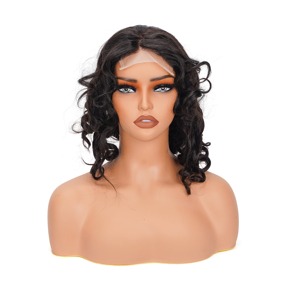 Bouncy Curly Natural Black Bob Wig Transparent Lace Closure 4*4 100% Human Hair