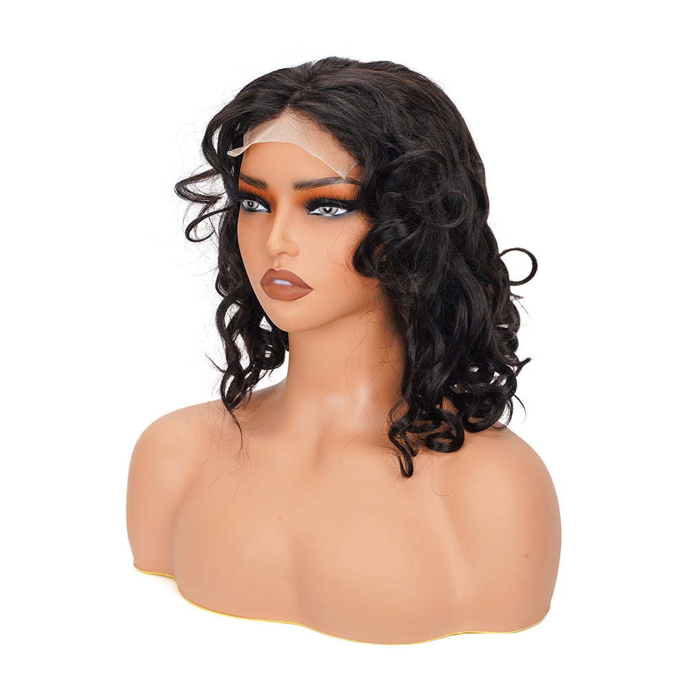 Bouncy Curly Natural Black Bob Wig Transparent Lace Closure 4*4 100% Human Hair