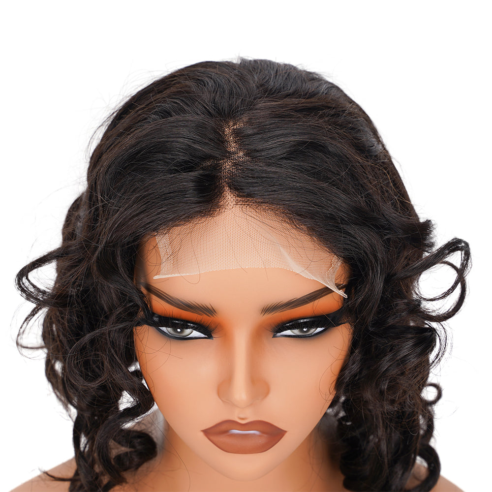Bouncy Curly Natural Black Bob Wig Transparent Lace Closure 4*4 100% Human Hair