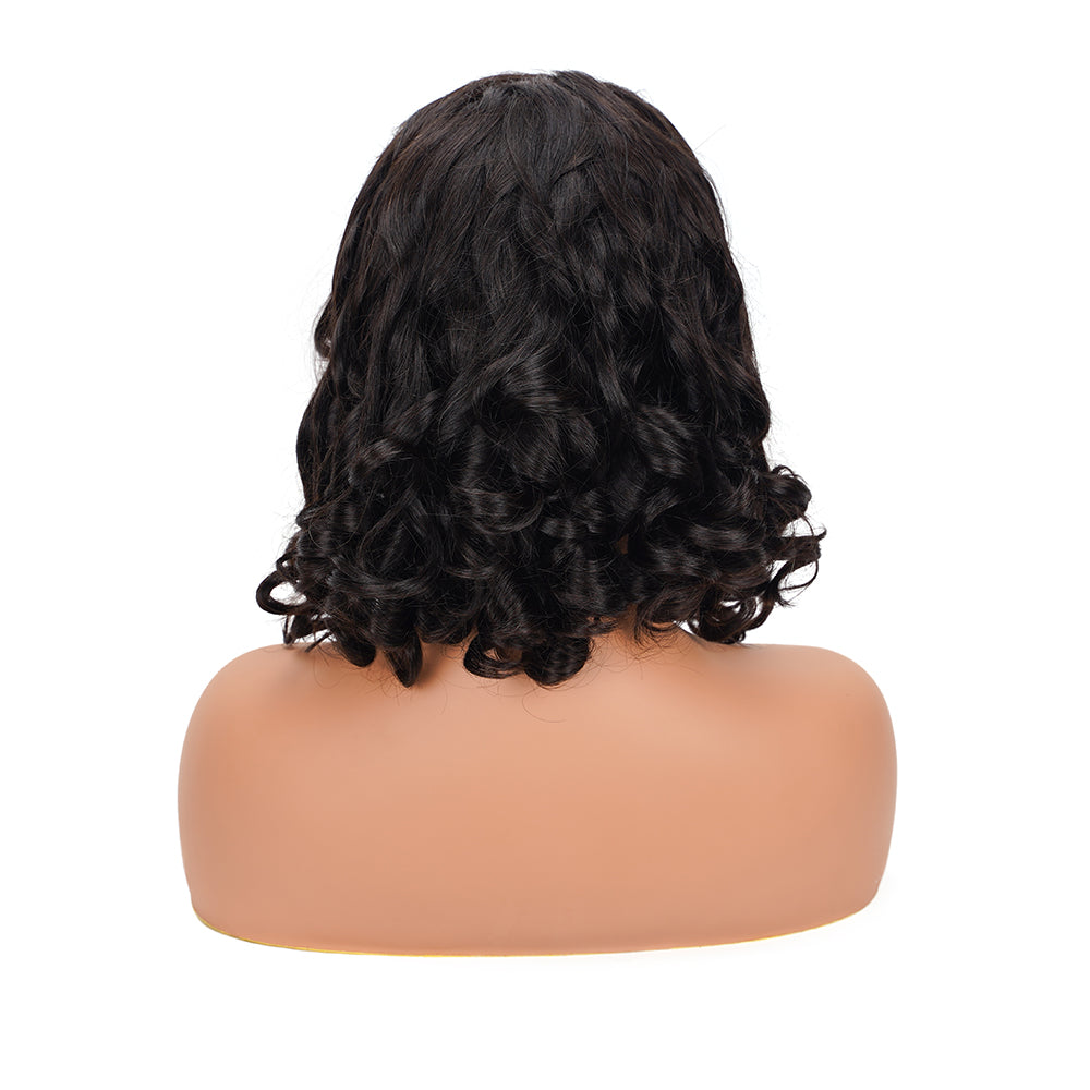 Bouncy Curly Natural Black Bob Wig Transparent Lace Closure 4*4 100% Human Hair