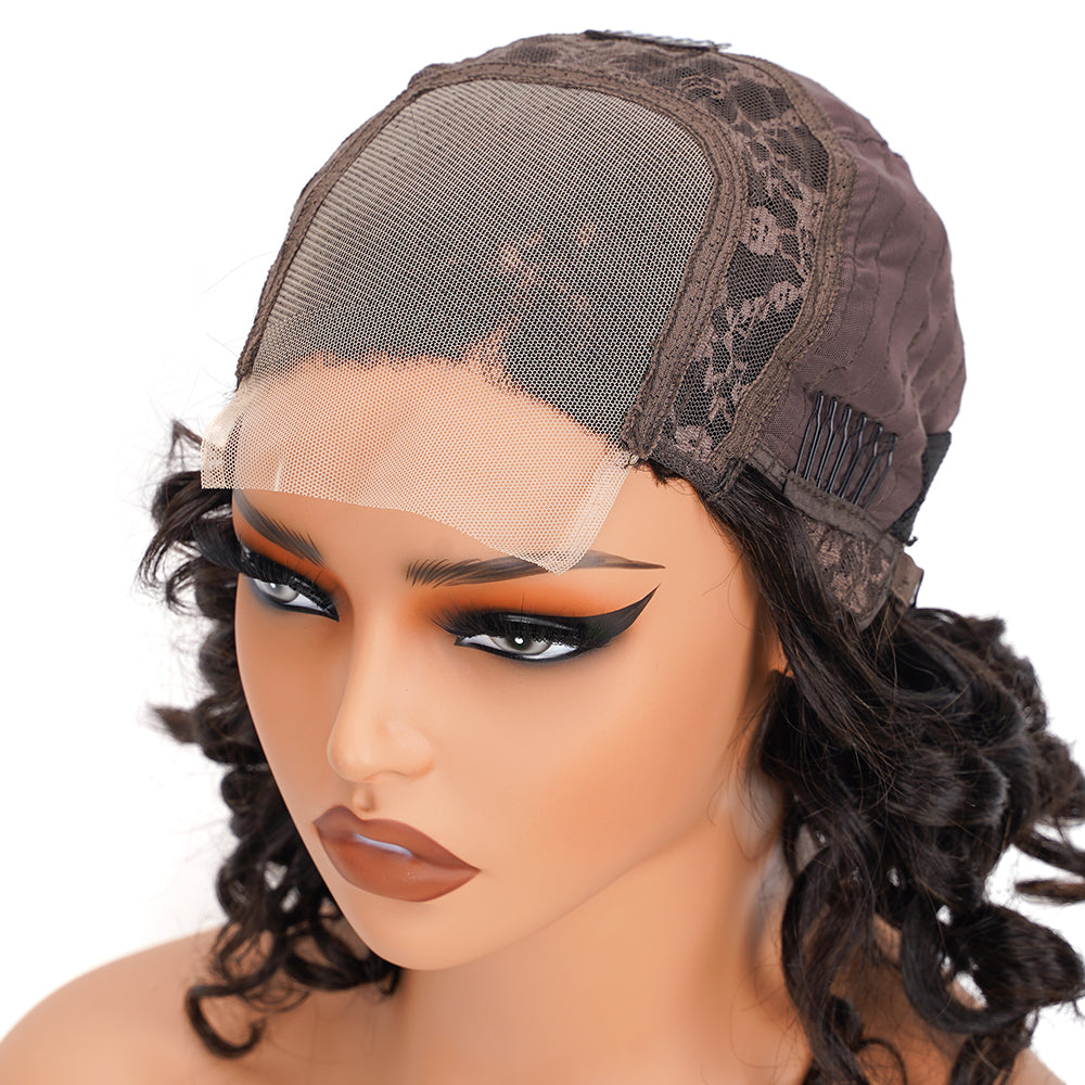 Bouncy Curly Natural Black Bob Wig Transparent Lace Closure 4*4 100% Human Hair