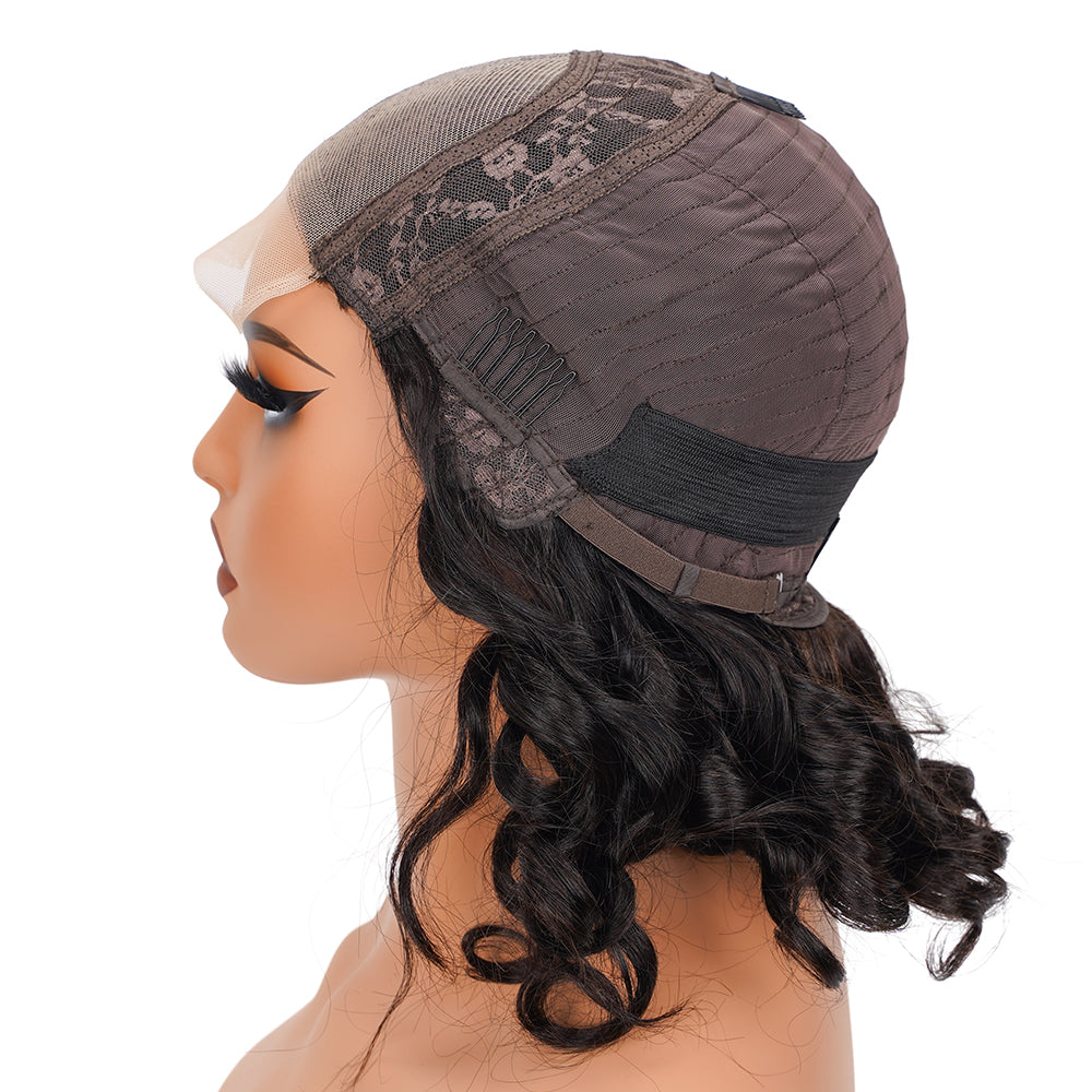 Bouncy Curly Natural Black Bob Wig Transparent Lace Closure 4*4 100% Human Hair