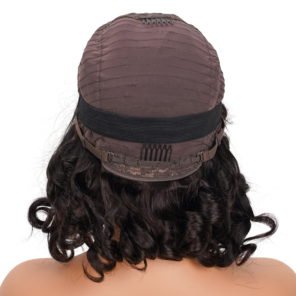 Bouncy Curly Natural Black Bob Wig Transparent Lace Closure 4*4 100% Human Hair