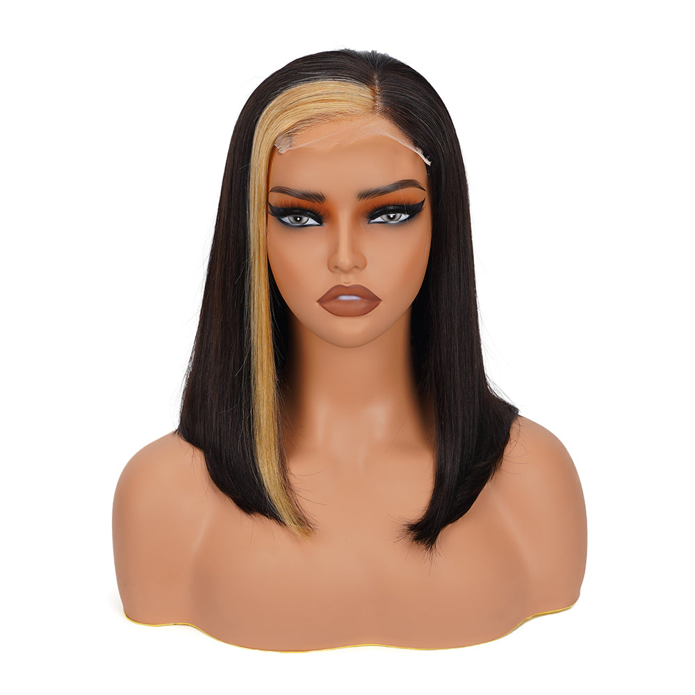 Straight Highlighted Honey Brown Bob Wig HD Lace Closure 4*4 100% Human Hair