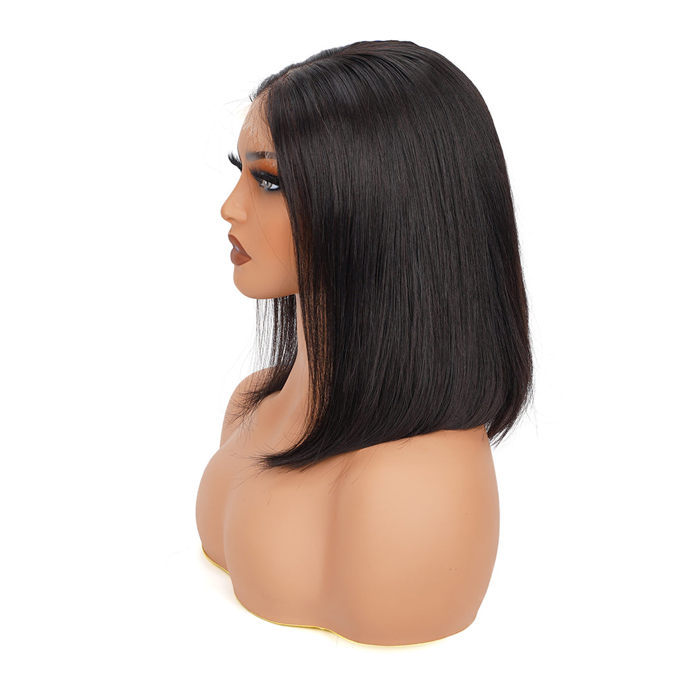 Straight Natural Black Bob Wig HD Lace Closure 4*4, 100% Human Hair