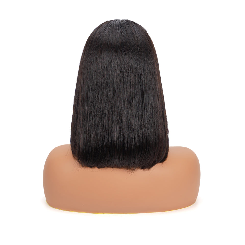 Straight Natural Black Bob Wig HD Lace Closure 4*4, 100% Human Hair