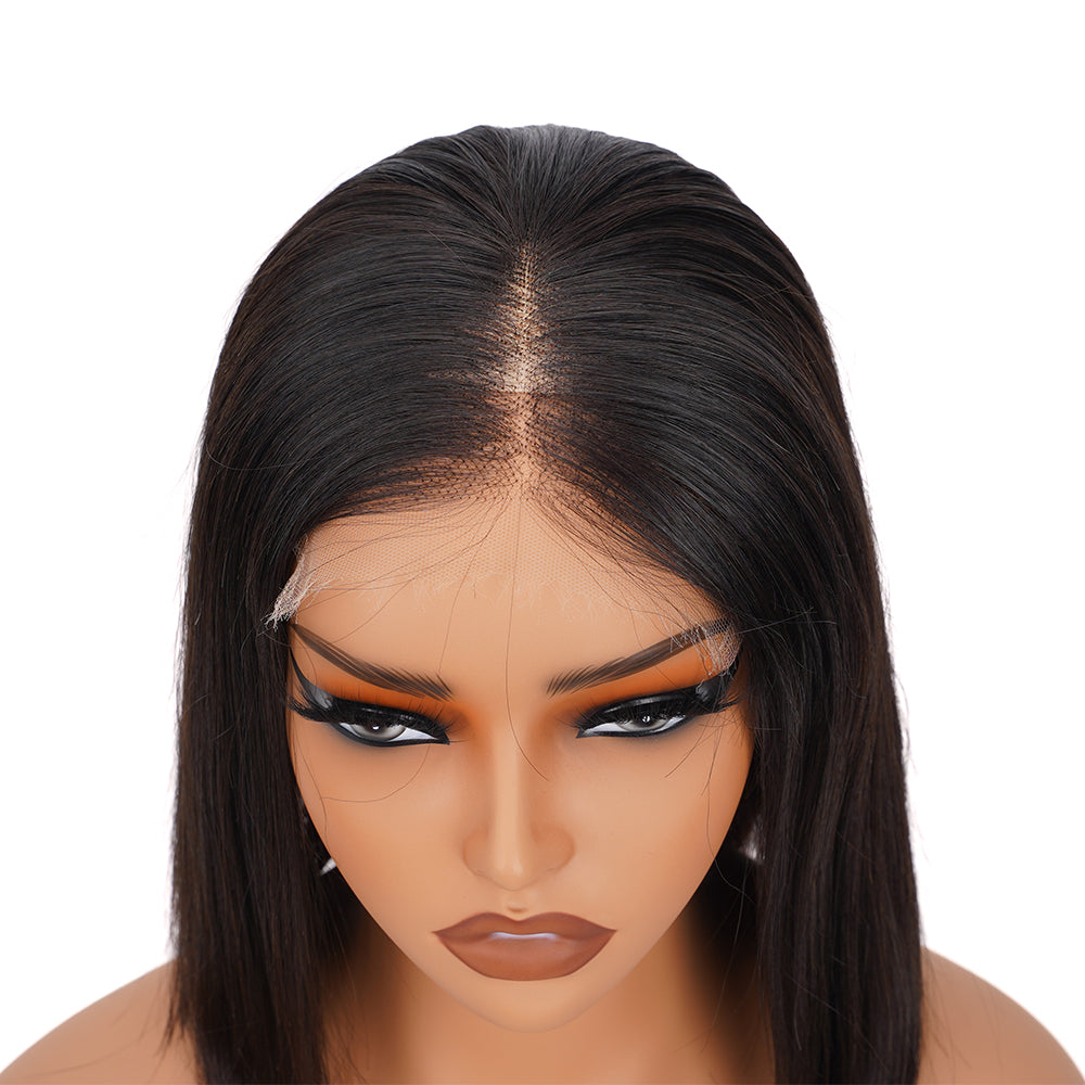 Straight Natural Black Bob Wig HD Lace Closure 4*4, 100% Human Hair